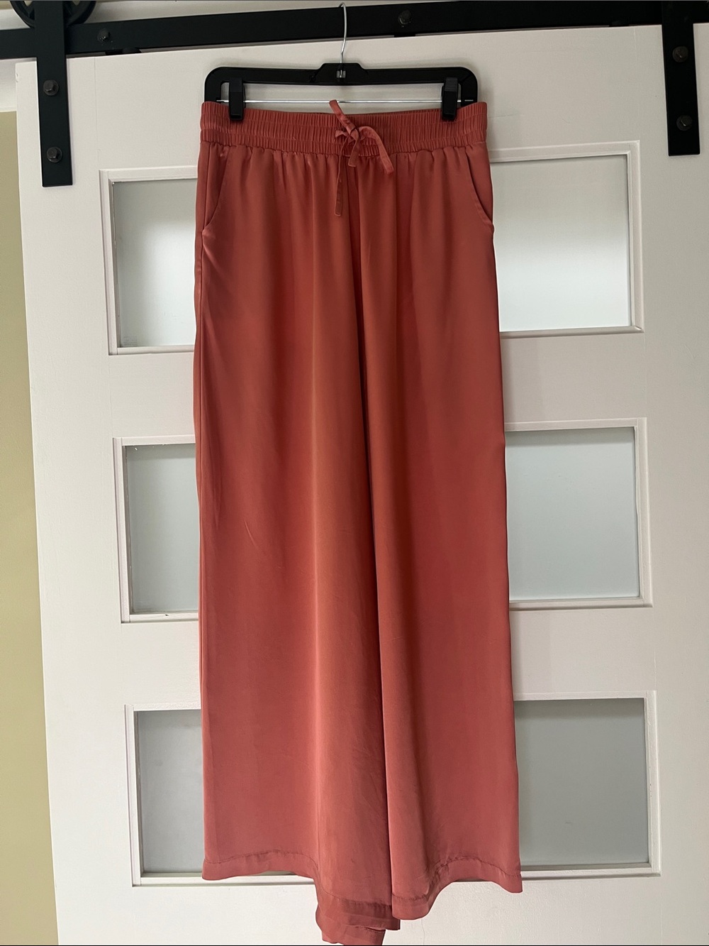 Altair the label Wide-Leg Drawstring Pants in Rust rose satin lounge Small